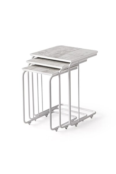 Genel Markalar Zigon Sehpa Takımı C Zigon Sehpa Antik Beyaz/beyaz