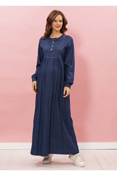 Genel Markalar Omuzu Rivetli Kot Uzun Hamile Elbise