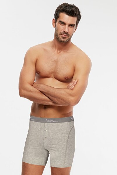 Kom Erkek Grimelanj Penye Modal Long Short Çift Düğmeli 2'li Boxer