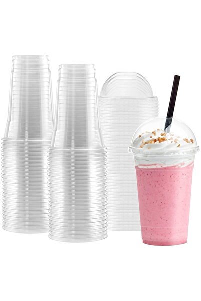 14Süs 550cc Pet Plastik Limonata Milkshake Bardağı 50 Adet Kapaklı