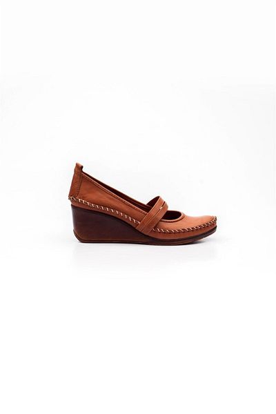 Deripabuc Genuine Leather Tan Women's Wedge Heeled Leather Shoes Ars-0135