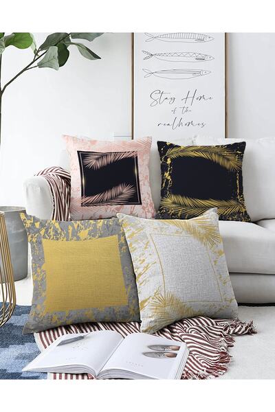 Realhomes 4'lü Çift Taraflı Renkli Zeminli Gold Detaylı Mermer Desenli Modern...