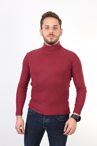 TREND YAŞAR Pulover tricotat cu guler înalt pentru bărbați, roșu Claret, Byyasar