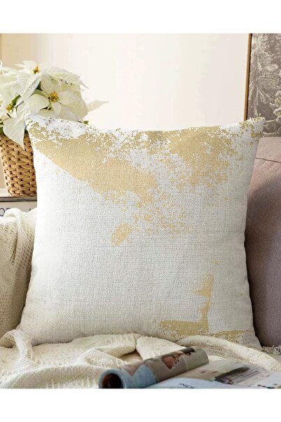 Realhomes غطاء وسادة راشيل محبوك حديث مطبوع رقميًا بتفاصيل ذهبية على أرضية بي...