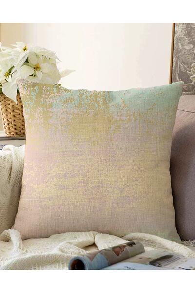 Realhomes غطاء وسادة راشيل محبوك بتفاصيل هندسية ذهبية على أرضية باستيل مزدوجة...