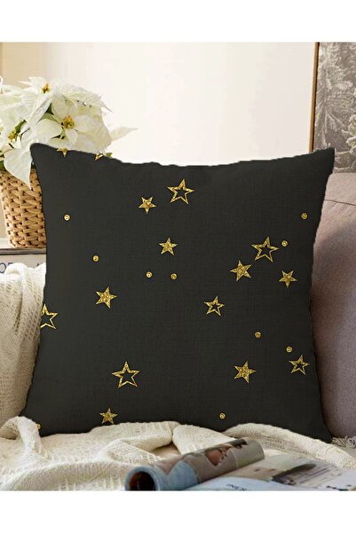 Realhomes Çift Taraflı Siyah Zemin Üzerinde Gold Renkli Yıldız Desenli Modern...