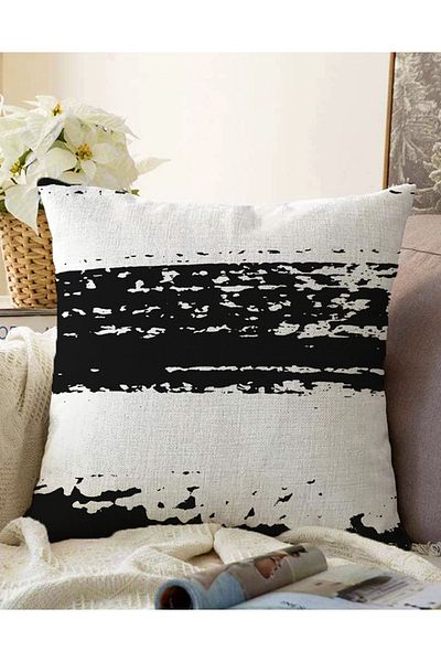 Realhomes Dungi negre pe două fețe pe fundal alb Desen geometric Husă de pernă tricotată modernă Raschel