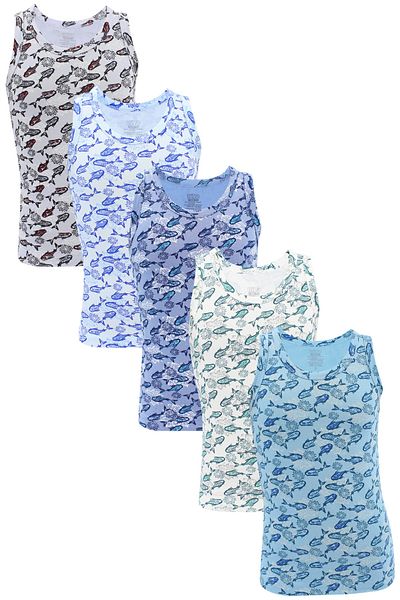 biyokids Boy's Undershirt 5 Pack Mixed Color Printed Undershirt