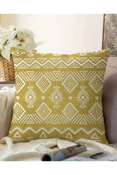 Realhomes Çift Taraflı Gold Zeminde Beyaz Bohem Çizimli Dijital Baskılı Moder...