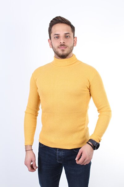 TREND YAŞAR Pulover tricotat cu guler înalt pentru bărbați, galben, Byyasar