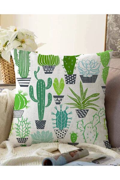 Realhomes Model de cactus verde cu două fețe pe fundal alb Husă de pernă tric...