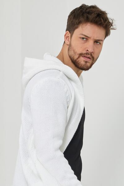 Tarz Cool Чоловічий трикотажний кардиган з білим візерунком - hrk8085r04s