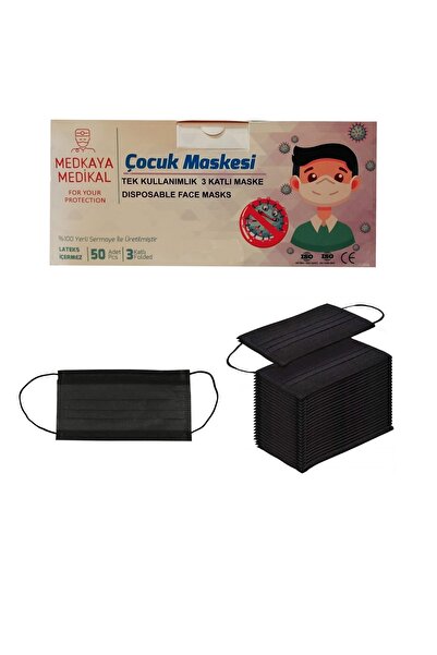 Medkaya 50 Adet Meltblown Erkek Çocuk Maske Siyah (Full Ultrasonic - Telli - ...