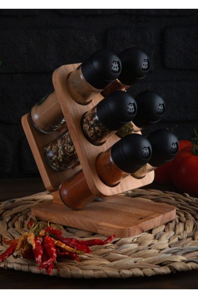 JOY KİTCHEN Desktop Spice Rack Set Spice Rack Julia 6-Piece Spice Set Spice Rack with Wooden Stand