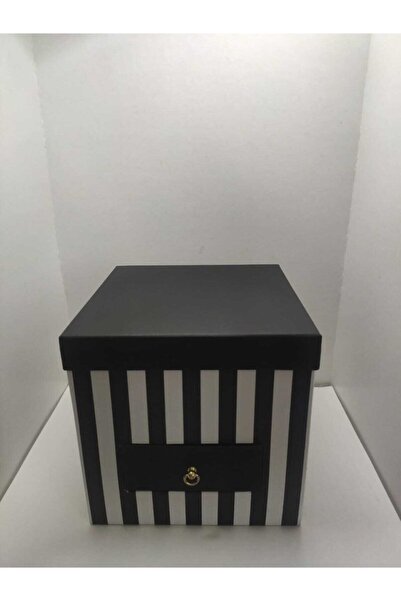 Stil Kutu Siyah Beyaz Kalın Çizgili Çekmeceli Kutu