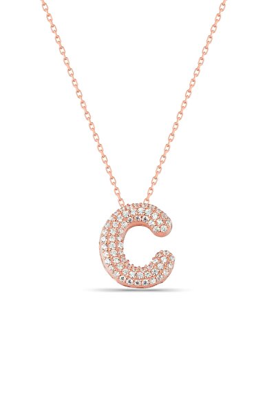 Lia Berto Kadın Rose Kaplama C Harfi Gümüş Kolye