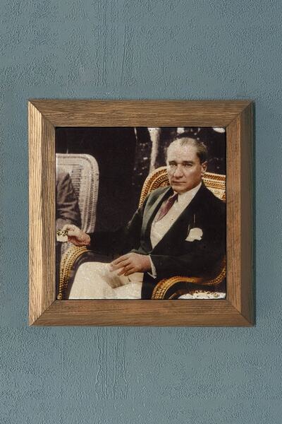 Oscar Stone Decor Masif Çerçeveli Atatürk Doğaltaş Tablo Pano 28x28 cm