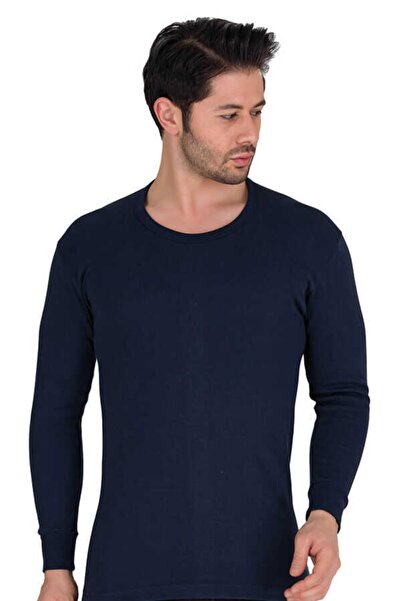 Berrak Men's Dark Blue 748 Long Sleeve Interlock Cotton Undershirt Underwear