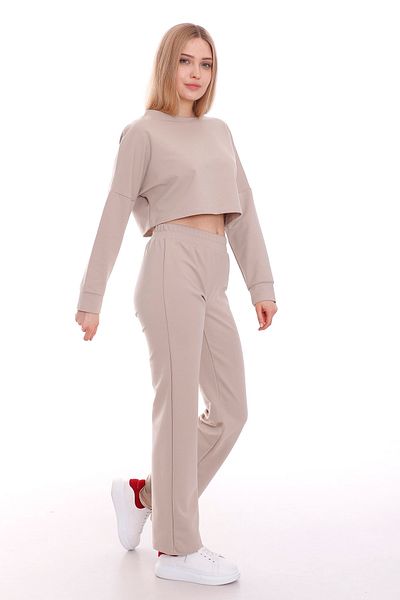 DISENTIS MODEST Beige Women's Crop Sweatshirt - Long Sleeve