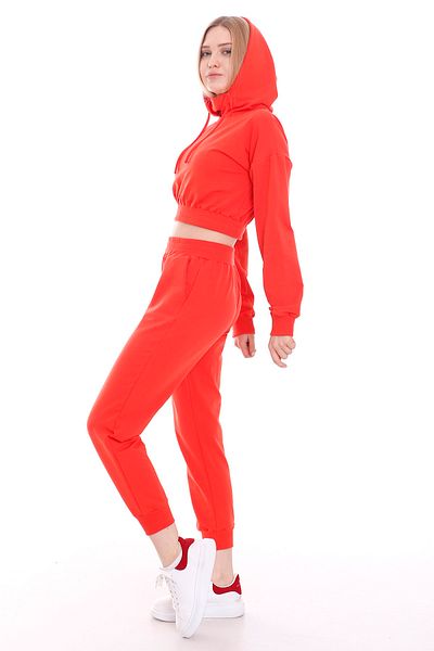 DISENTIS MODEST Orange Turtleneck Crop Sweatshirt - Long Sleeve, Hooded