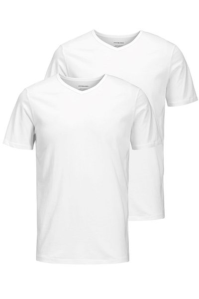 Jack & Jones White 2 Pack V Neck Tshirt - 12133914
