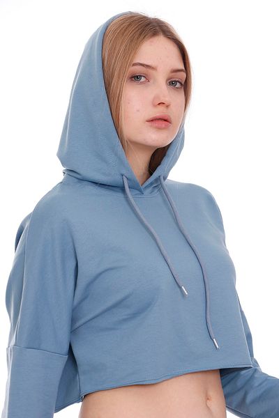 DISENTIS MODEST Hanorac crop cu glugă albastră - Detaliat dantelă