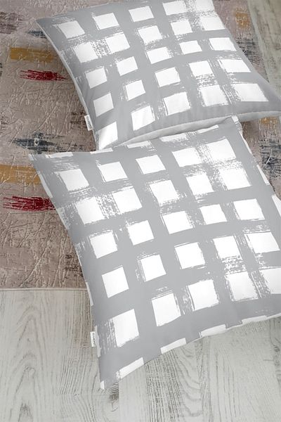 Realhomes Pernă decorativă de podea cu motiv geometric pătrat pe fundal gri