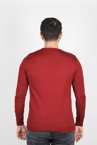 Çizgi Triko Κανονικό ανδρικό πλεκτό Claret Red πουλόβερ με λαιμόκοψη μανίκια και μέση ελαστική χειμερινή ύφανση