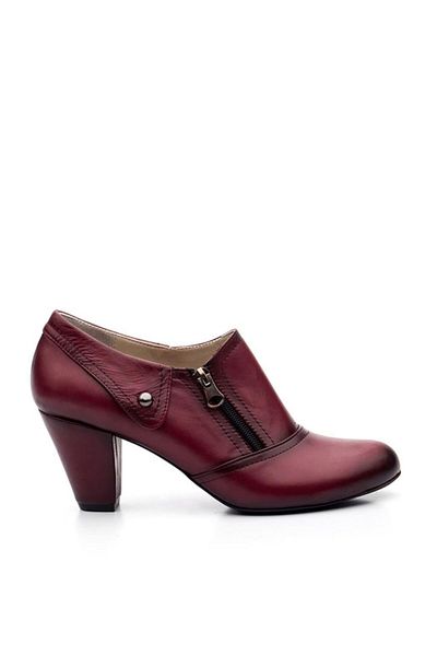Deripabuc Genuine Leather Claret Red Women's Heeled Leather Shoes Trc-1069