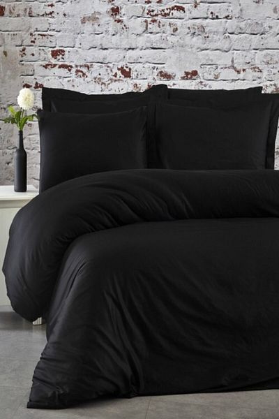 MAJESTE Fabricator Delux 100% Natural Cotton Satin Duvet Cover Set Double (6 Pieces) Platinum Solid Color-black