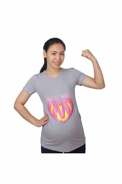 Mummy's Baby Γυναικείο μπλουζάκι γκρι Super Mom για έγκυες γυναίκες