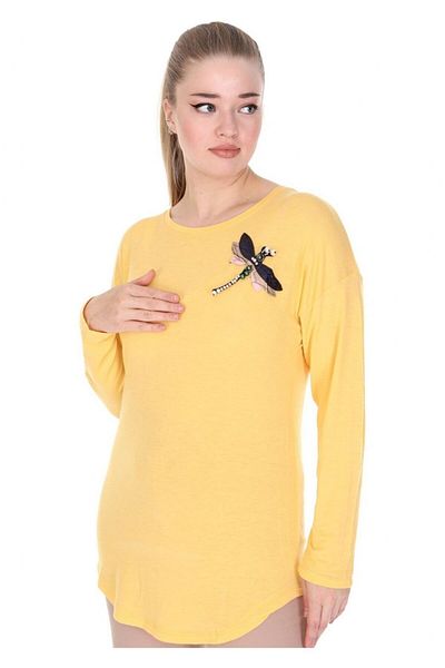 DİLARAS Plus Size Slit Pearl Dragonfly Embroidered Long Sleeve Blouse