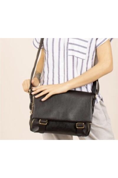 Nas Bag Vera Çanta Kadın Geniş Omuz Çantası Postacı Model Bölmeli Siyah Fermu...