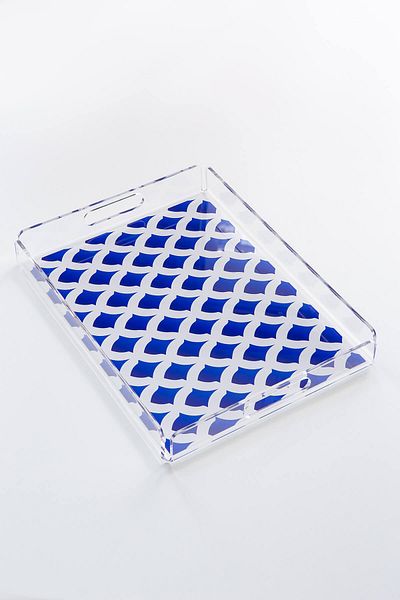Queen Bee İstanbul Deep Blue Patterned Plexi Tray 40cm X 30cm