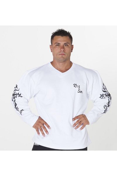 Big Sam V-Neck White Winter Sweatshirt 4577