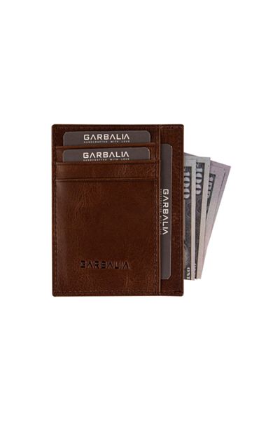 Garbalia 100% Χειροποίητο Crazy Leather Διπλής Όψης Unisex Καφέ Θήκη Κάρτας Χαρτοφυλάκιο Χρημάτων