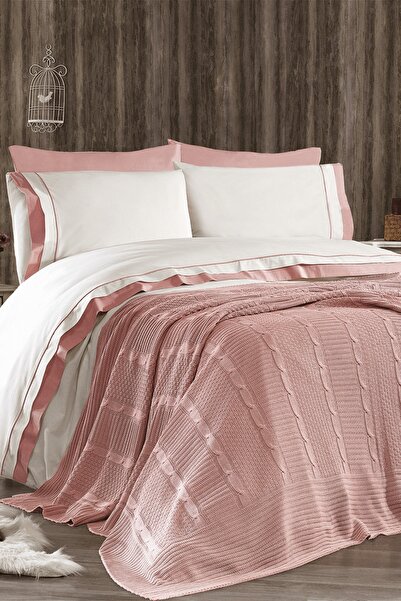 Minelya Home Collection 7 Piece Cotton Knitwear Blanket Ahzen Double Duvet Co...
