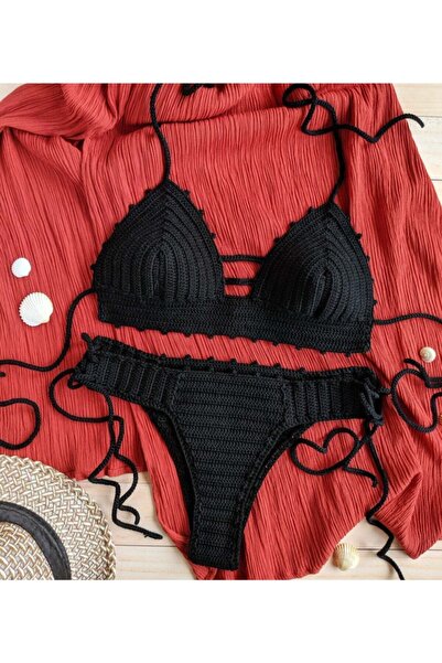 MAJOR ÇANTA VE AYAKKABI طقم بيكيني محبوك باللون الأسود - كروشيه رئيسي