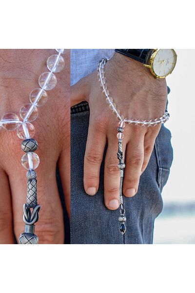 TESBİHCİBABA Hand Knitted Kazaz Design Water Drop Quartz Rosary Tb8549