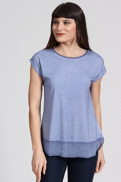Seamoda Tricou din șifon spălat cu ulei - albastru