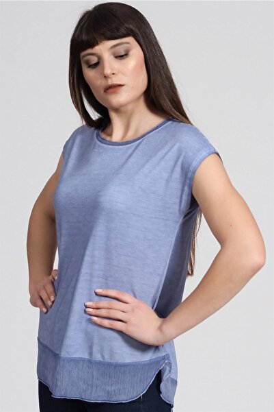 Seamoda Skirt Tip Chiffon Oil Washed T-shirt-blue