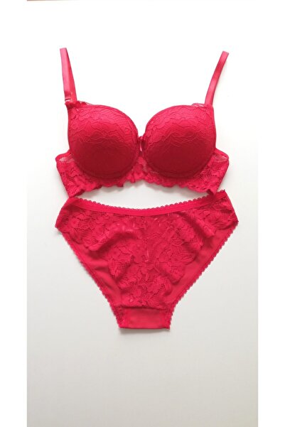 Asel Kadın Dantel Dolgulu Takım Kırmızı Set