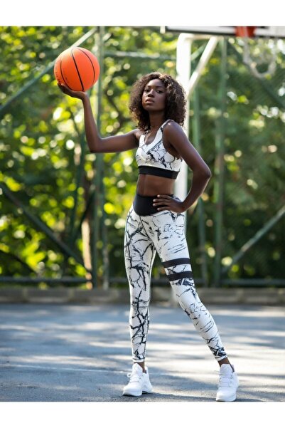 lismina Beyaz Siyah Mermer Desen Ekstra Yüksek Bel Toparlayıcı Tayt