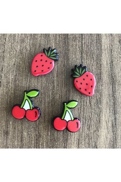 Yeşim Aksesuar Magnetic Children's Earrings, Strawberry Children's Earrings, Cherry Children's Earrings with Magnets (2 Pairs)