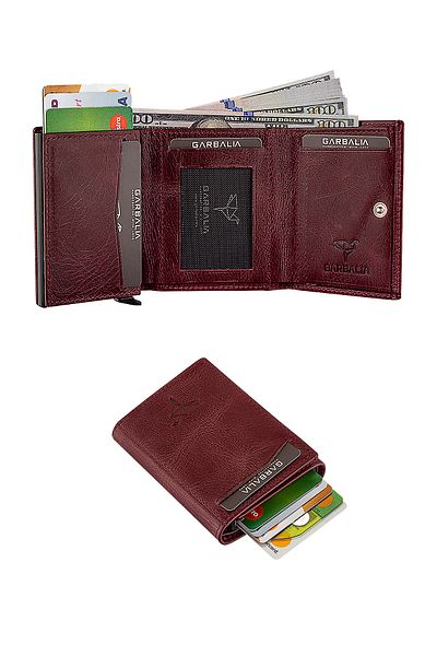 Garbalia 100% Handmade Crazy Leather Mechanism Claret Red Card Holder Money Portfolio