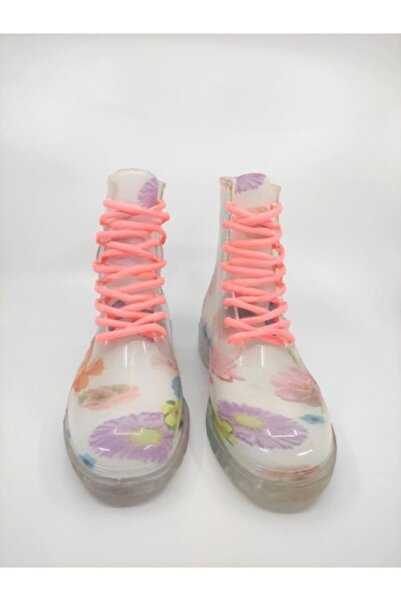 Frida Shoes Frida Kadın Şeffaf Su Geçirmez Bot 13401-beyaz Çiçek Desenli