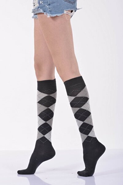 Lateks Çorap Idilfashion Women's Plaid Knee Socks - Smoke - B-Art013 (Single)