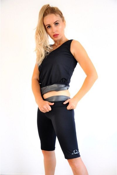 FİT1BEDEN Polymer Coated Inside Fat Burning Dark Blue Undershirt and High Waist Short Tights Thermal Corset Underwear Set