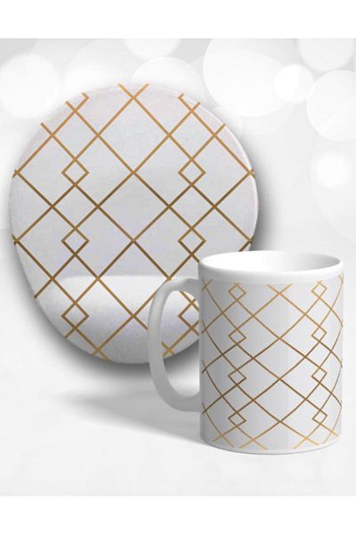Onartem Gold Patterned Oval Wrist Mouse Pad and Mug Set