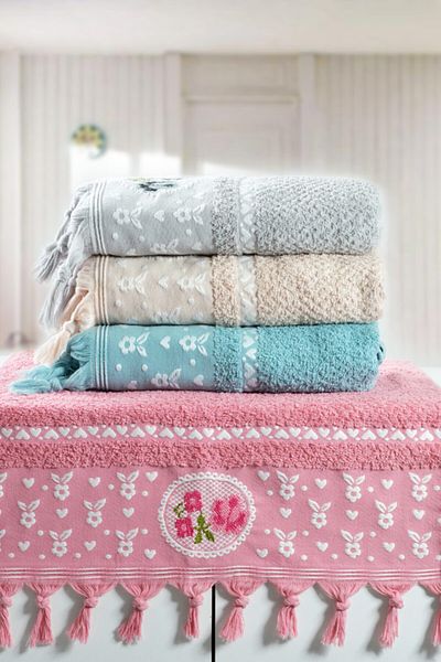 EASEL 50x90cm Set of 4 100% Cotton Hand Tied Fringed Cross Stitch Hand and Face Towels Esl2023